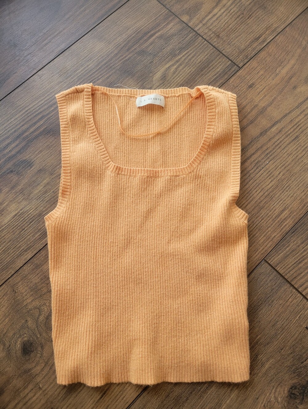 LA Hearts Ribbed Square Neck Lightweight Orange Tank Top. XS